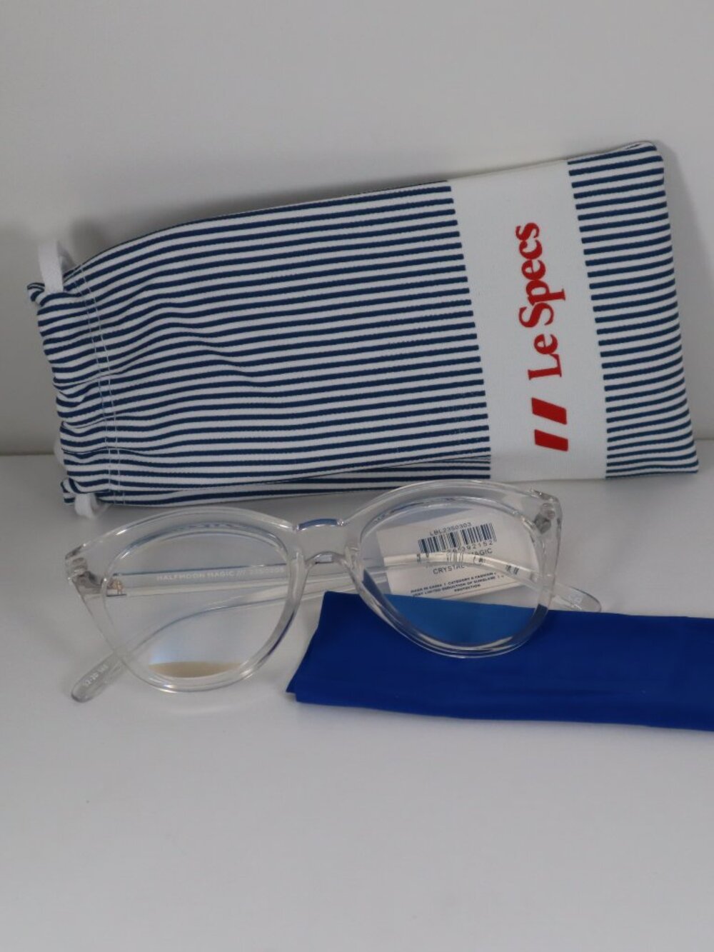 Le Specs Halfmoon Magic Crystal Clear Frame Blue Light Glasses 52-20-149mm